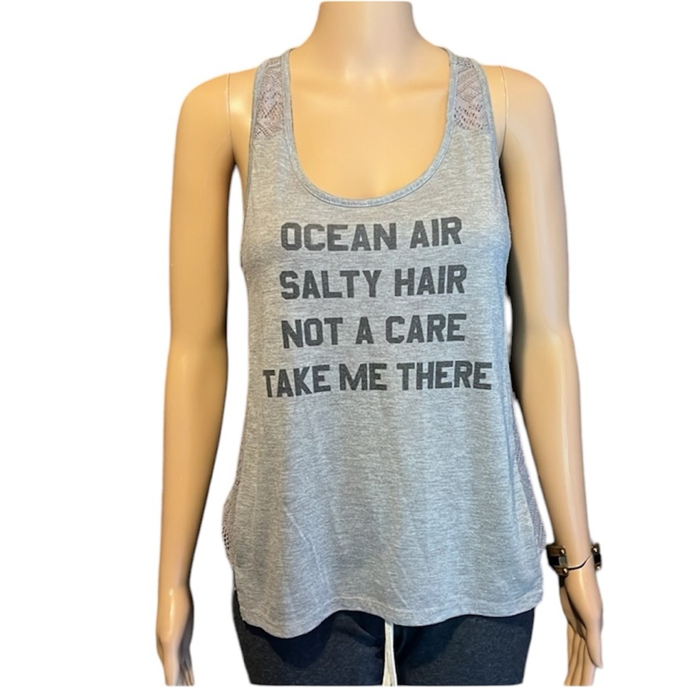 💛10 for $10 or💰BOGO FREE Wound Up Hi Lo Gray Lacy Beach Theme Tank Top S 3-5